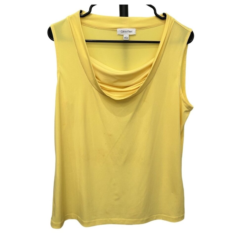 Calvin Klein Yellow Sleeveless Cowl Neck Top L